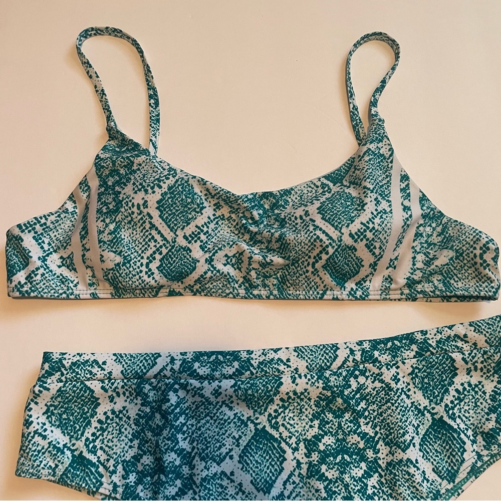 Shein Python Snake Print Teal Bikini Size Large - image 6